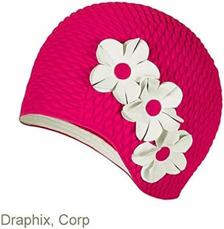 Old Fashioned Floral Swim Cap, Beautiful Flower Petals - Pink/White