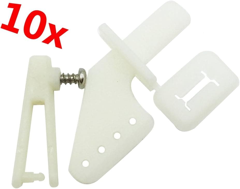 Mmei 10 pcs white Lock On Plastic Control Horns 21x11 mm (4 Hole) With 1mm Chuck Screw For RC Model Airplane Parts Remote Control Foam Electric Plane