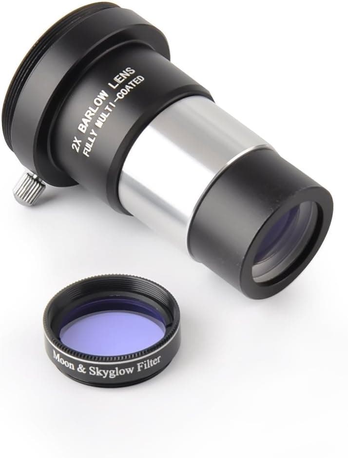1.25" Moon Filter & 2X Barlow Lens Kit for Telescope Eyepieces