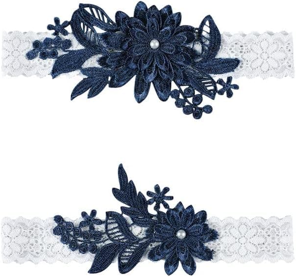 2 Pieces Wedding Garters Daisy Lace Bridal Garter Hand Sewn Faux Pearls Garter for Bride