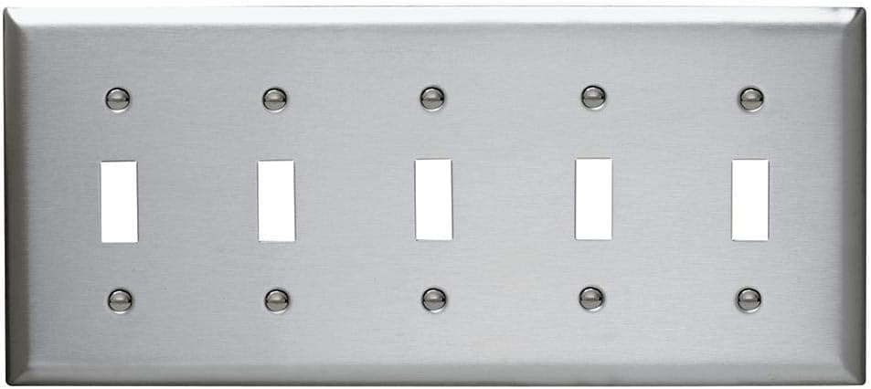 Pass & Seymour Standard 5-Gang Smooth Metal 302 Stainless Steel Toggle Switch Wall Plate SS5