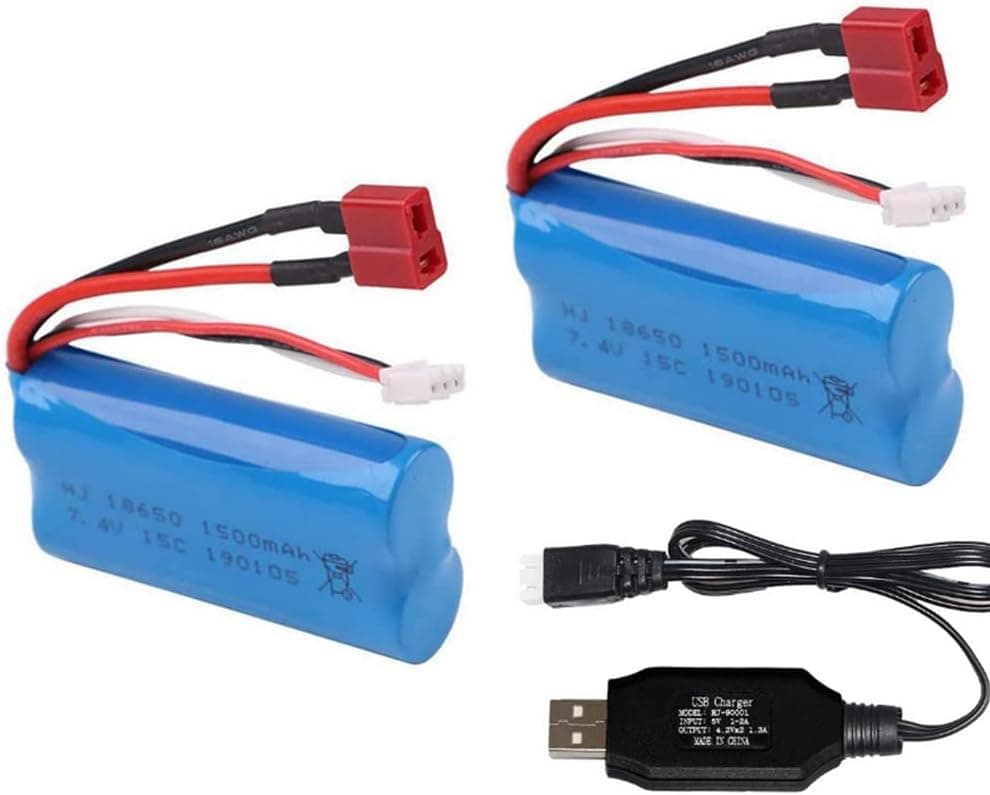 Rechargeable Lithium Battery 7.4V 1500mAh for WLtoys 4WD Rc Cars 12403 12401 12402 12404 12428 Spare Part Replacement with Battery Charger (12401 12402 12403 12404 12428 Series)