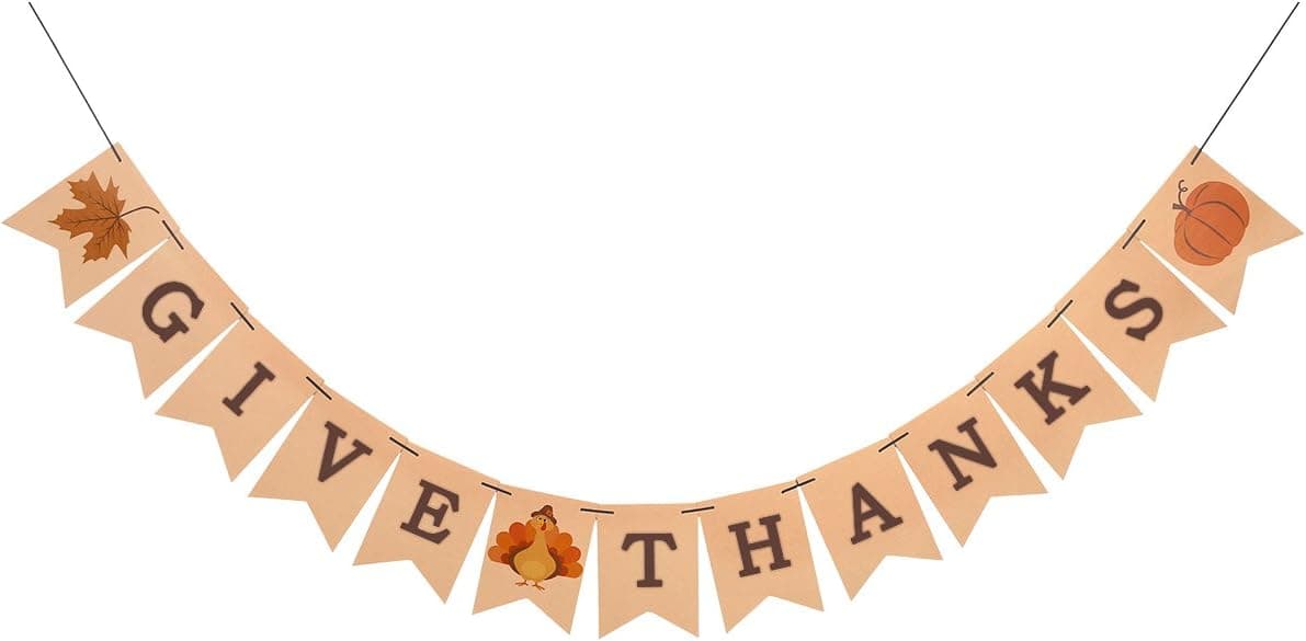 Konsait Give Thanks Hanging Banner Thanksgiving Party Pennant Bunting Garland Give Thanks Bunting Maple Leaf Banner Paper for Happy Thanksgiving Day Celebration Home Decoration Party Favors