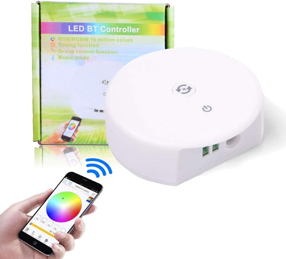 Sanwo Bluetooth Wireless Smart Controller, DC 12V 24V LED Light Strip Controller Work with 4 Pins/5 Pins RGB/RGBW 5050/3528 LED Lights Striping, App Remote for iOS & Android