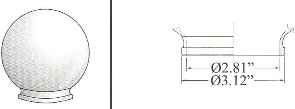 6 Inch White Acrylic Lamp Post Globes with 3.12 Inch Solid Flange Neck