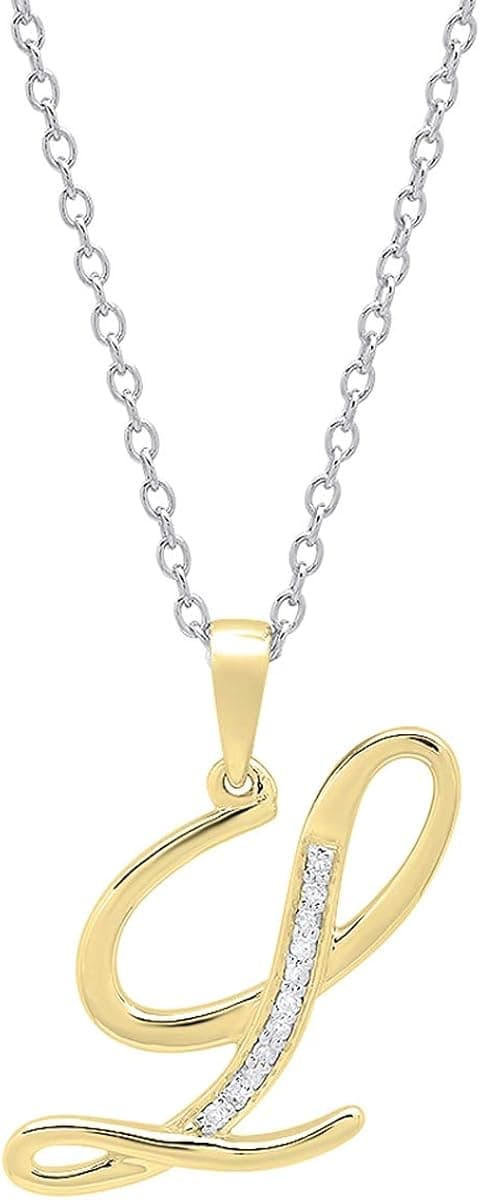 0.05 Carat (ctw) 10K Round Diamond Fancy Letter Alphabets Initial Pendant, Yellow Gold