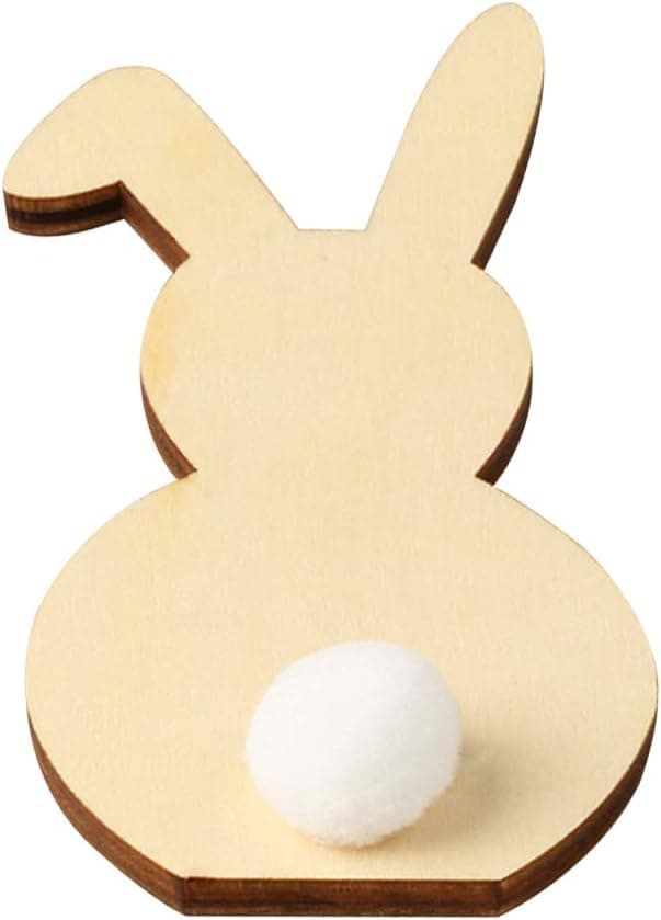 Amosfun Mini Wood Rabbit Desktop Decor Cute Beautiful DIY Rabbit Craft for Easter Festival Home Party (White Plush Ball Pattern)