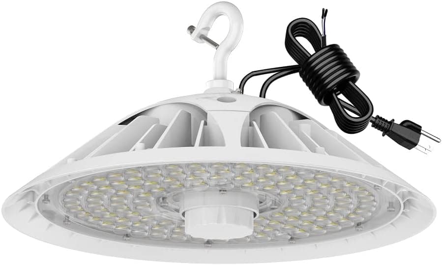 Konlite White LED Round Low and High Bay Light - 80/100/120/150W - 4 Field Selectable Brightness Settings - 12000/15000/18000/22000 Lumens - 5000K - UL Listed - 120-277V - DLC Premium