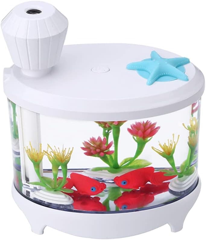 Portable Mini Humidifier, 460ml Cool Mist Small Humidifier with Fish Tank Night Light,2 Mist Modes and Auto Shut-Off for Bedroom, Home, Office (White)