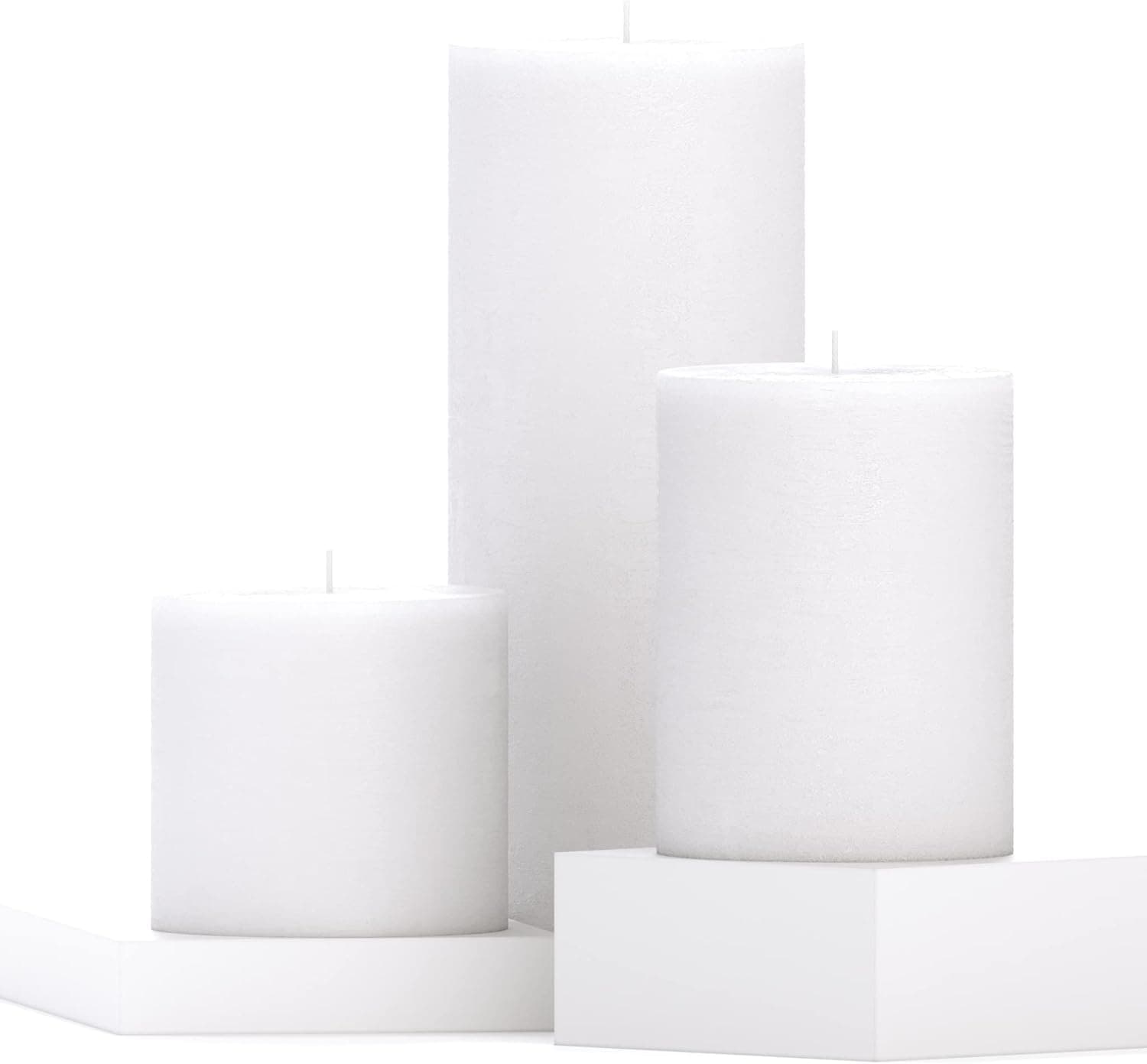 CANDWAX Assorted Candles Pillar - Set of 3 Rustic Pillar Candles Includes 3", 4" and 8" Unscented Candles - Long Burning Candles Ideal as Wedding Candles and Candles for Home - White Candles