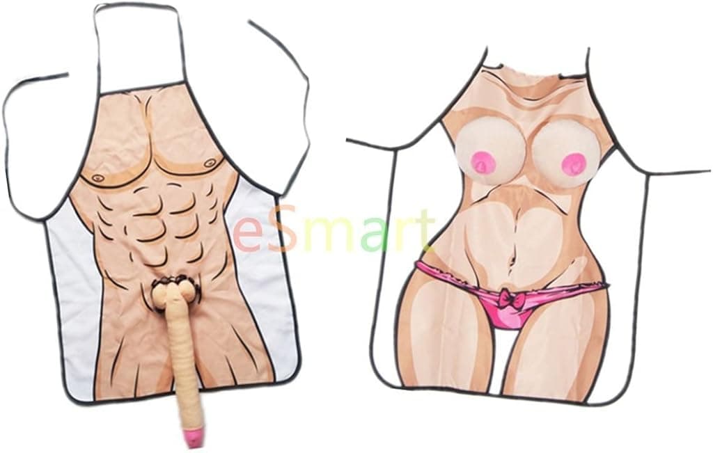 eSmart Sexy Naked Man Woman Couple 3D Apron Willy Boob Super Hero Party Apron Cosplay Lover Dress (Man&Woman)