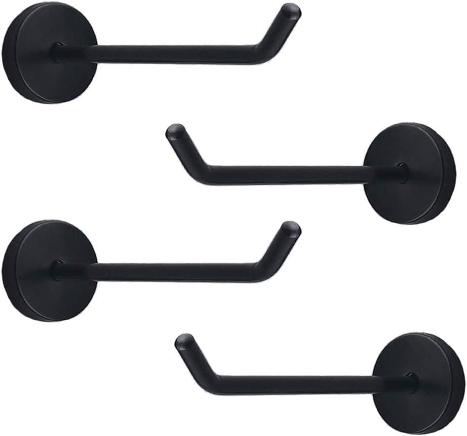 NELXULAS Classic Black Stainless Steel Heavy Duty Coat Hook, Durable Robe Hanger Wall Mount Hook, Perfect Touch Your Bathroom, Bedroom, Closets, Wardrobe, Kitchen (6", 4 PCS)