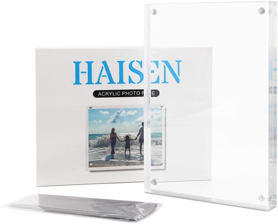 HAISEN 5x7 Acrylic Picture Frames inches,Photo Frames,Desktop Magnet Clear Acrylic Picture Frame with Gift Box Package