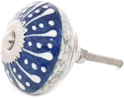 Eyes of India - Set of 2 Blue Ceramic Dresser Cabinet Cupboard Door Knobs Pulls Shabby Chic Decorative Colorful Boho Bohemian Accent Handmade