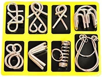 HLJgift IQ Toys IQ Test Mind Game Toys Brain Teaser Metal Wire Puzzles Magic Trick Toy Metal IQ Puzzle Set of 8