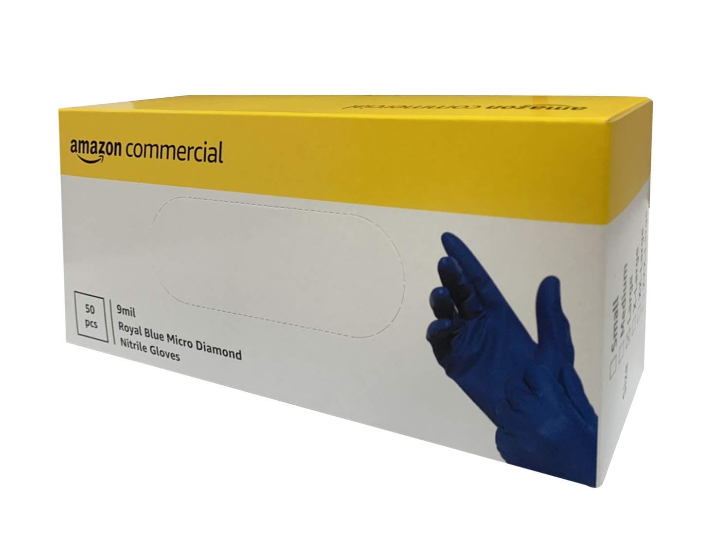 AmazonCommercial Powder Free Disposable Nitrile Gloves, 9 mil, Royal Blue, Micro Diamond Textured, 285mm, Size L, 50 per Pack