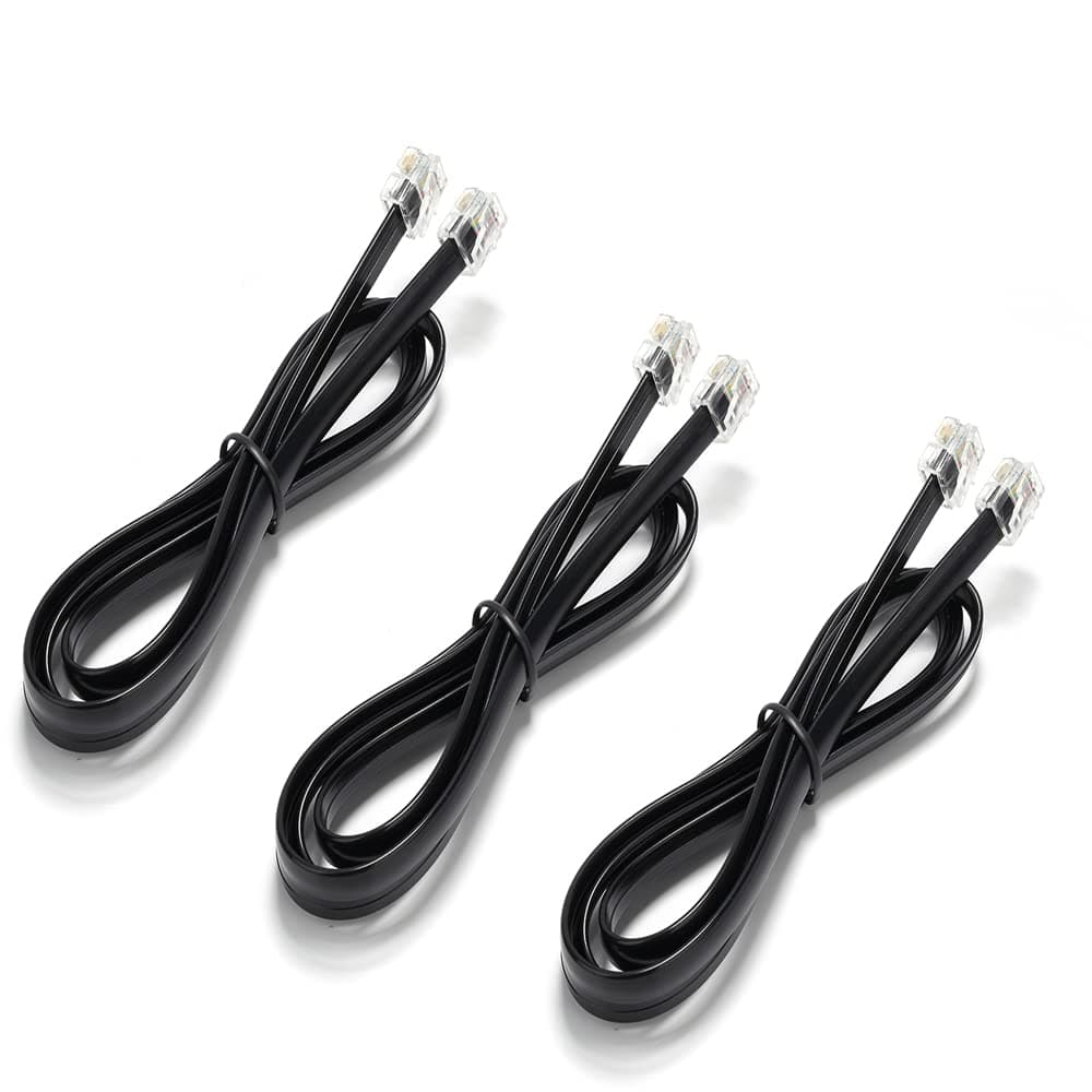 Vthahaby (3 Pack) RJ12 Cable 6ft Phone Cord RJ12 6P6C Male to Male Straight Wired for Both Data and Voice Use Black (6 feet)