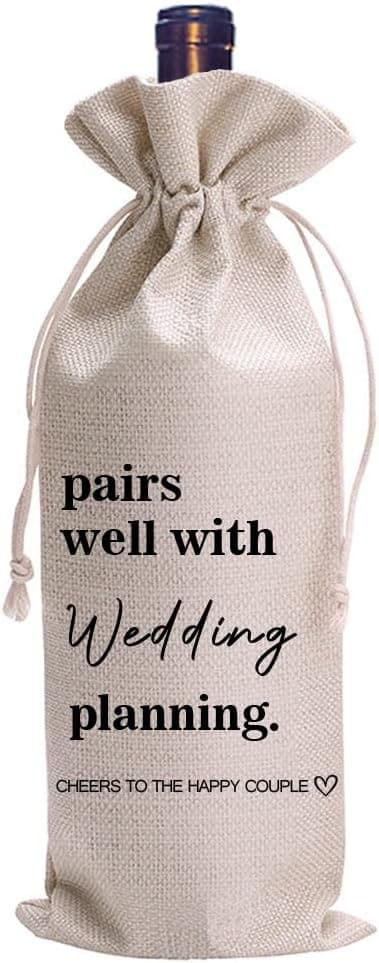 LANBAIHE Wedding Gifts Wine Bag, Wedding Couples, Bride and Groom Wine Gift, Linen Wine Gift Bag,Reusable Wine Bag