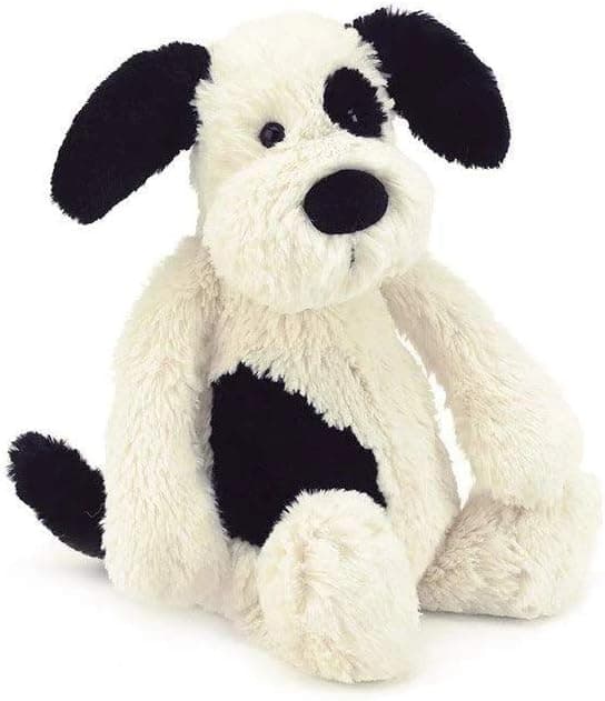 Jellycat Bashful Black and Cream Puppy Stuffed Animal, Medium, 12 inches