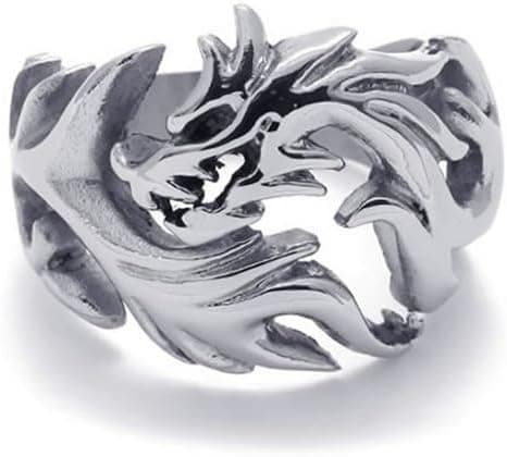 KONOV Polished Stainless Steel Dragon Men's Ring,