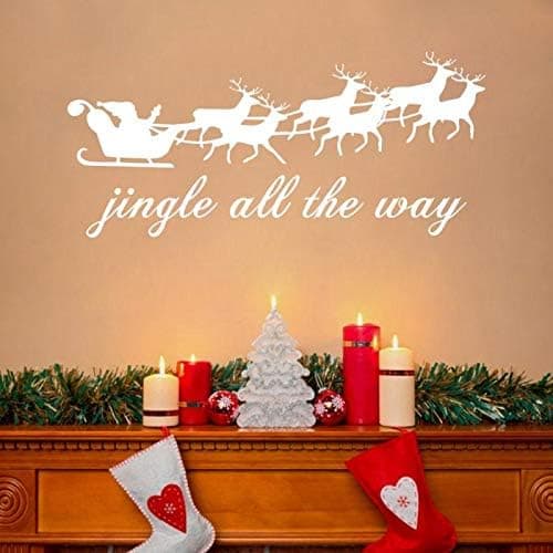 MoharWall Christmas Wall Decal Santa Claus Elk Stickers Painting Living Room Winter Vinyl Art Quotes Decoration Jingle All The Way