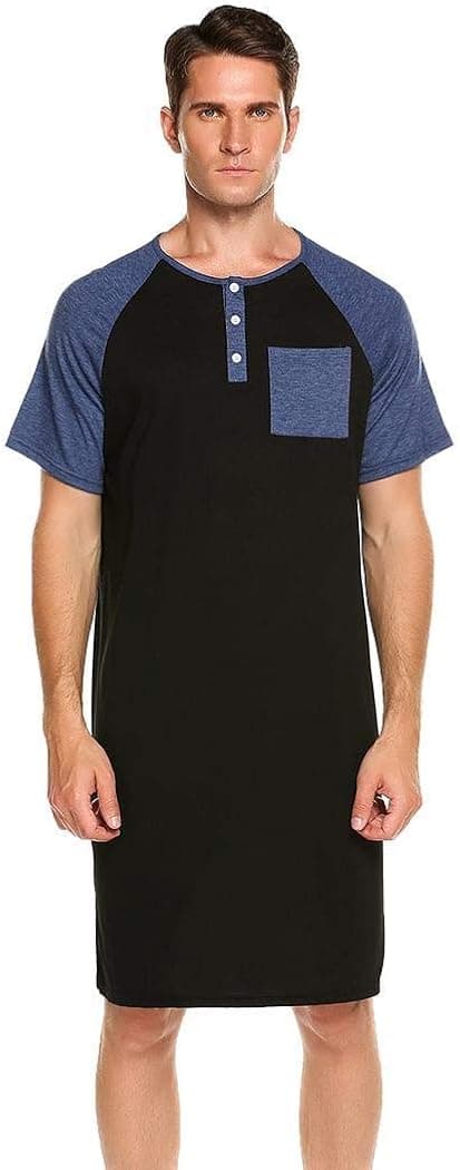 Pinspark Men's Nightshirt Nightwear Comfort Cotton Sleep Shirt Henley Short Sleeve Lounge Sleepwear