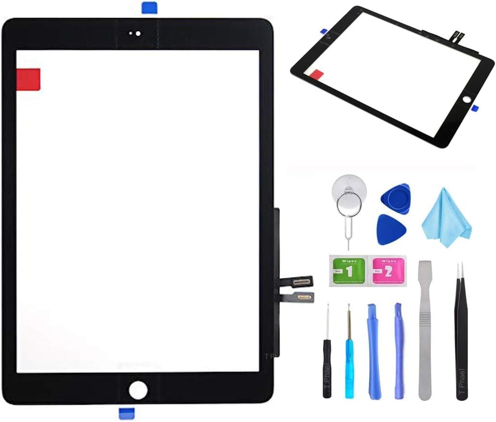 Black Touch Screen Digitizer Repair Kit for iPad 9.7" 2018 iPad 6 6th Gen A1893 A1954 Front Glass Replacement (Without Home Button,not Include LCD) +Pre-Installed Adhesive + Tools