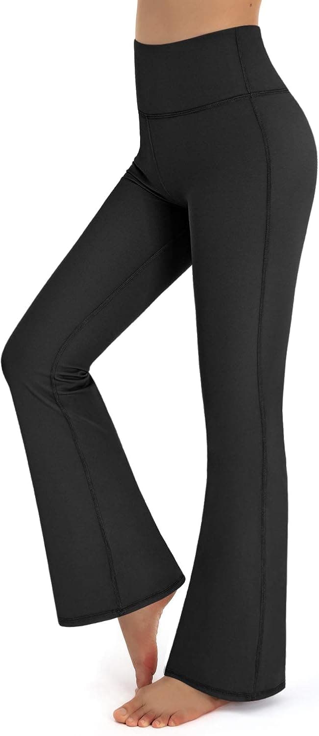 Promover Black Yoga Pants for Women Bootcut Workout Pants Tummy Control Tall Length Wide Leg Lounge Work Pants (Black,L)