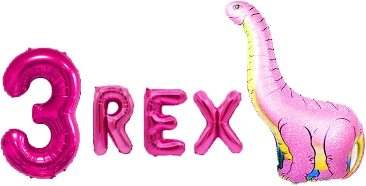 3 Rex Balloon .Pink Dinosaur 3 Rex Balloon.baby Girl Pink Dinosaur Theme.Dinosaur 3 Year Old Birthday Dinosaur Decorations Party for Girl.Dinosaur Theme Party Three Rex Birthday Party Supplies
