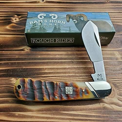 Knive&Knives Rough Rider Cotton Sampler Rams Horn Handle Folding Pocket Knife RR1594