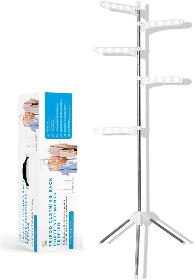 Home Spirit Tripod Clothing Rack, Indoor Clothes Drying Rack for Laundry, Foldable for Storage, Adjustable Height Up to 74", Five Removable Adjustable Hangers, Holds Up to 36 Garments