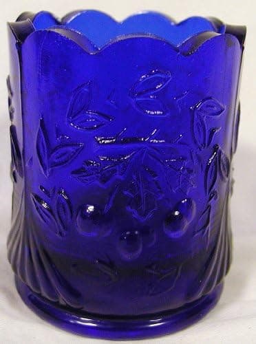 American Made Blue Glass Wreath & Cherry Toothpick Holder
