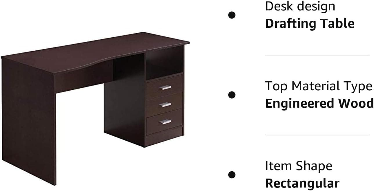 Techni Mobili Classic Computer Desk with Multiple Drawers, 29.5" x 23.6" x 51.2", Wenge