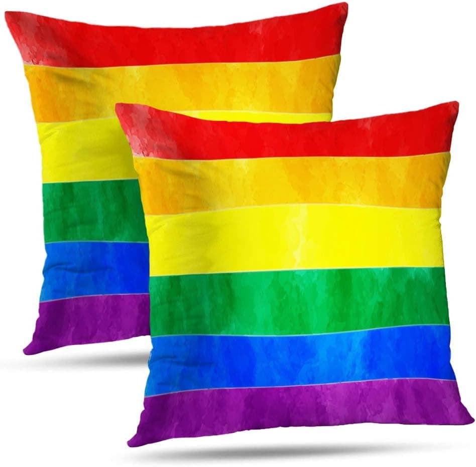 Soopat LGBT Rainbow Pillowcase,18X18 inch Set of 2 Decorative Pillows Covers,2 Sides Printed LGBT Gay Pride 6 Stripe Rainbow Flag Throw Pillow Cases Home Decor Indoor Nice Decorative