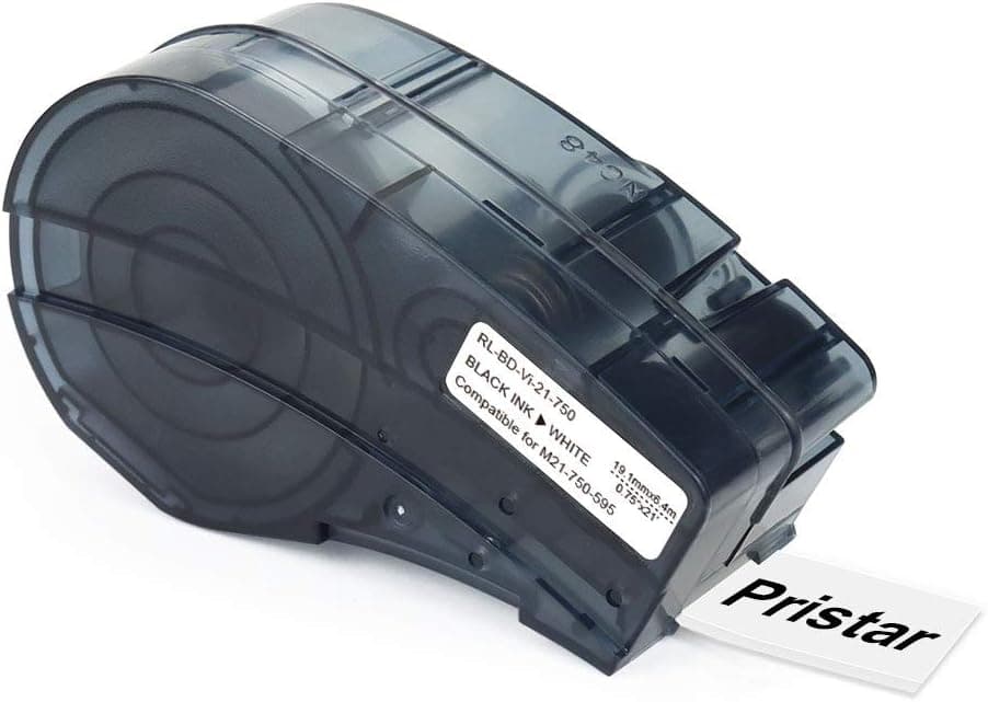 Pristar Replacement for Brady M21-750-595-WT 3/4' Black on White High Adhesion Vinyl Film Label Tape, 21' (6.4m) Length, 0.75' (19.1mm) Width, Work for Brady BMP21-PLUS Handheld Label Printer, 1 Pack