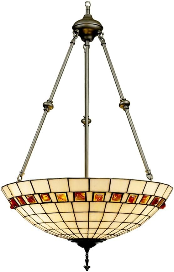 Dale Tiffany 7190/3LTJ Geometric Jewel Inverted Pendant Light, Antique Bronze and Art Glass Shade