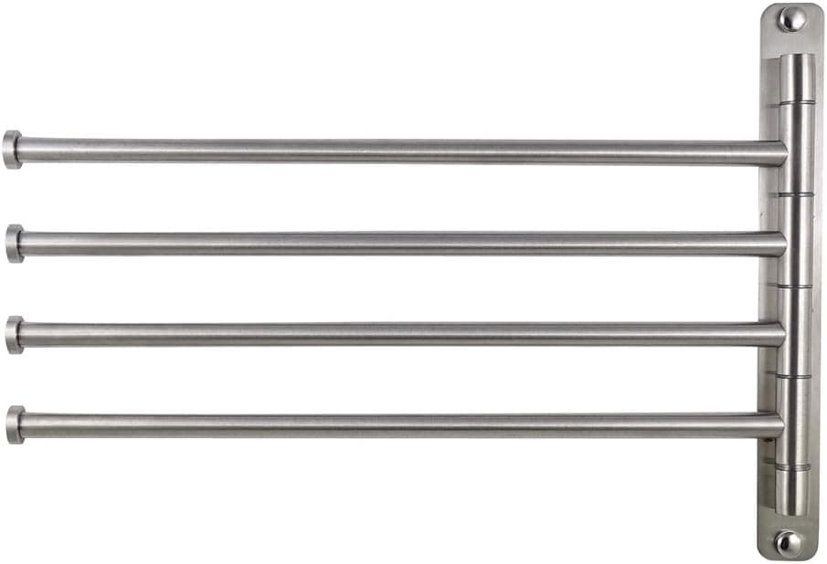 Stainless Steel 4 Arm Swing Out Towel Bar for Bathroom in Brushed Nickel. Space saving Wall Mount rotatable Towel Rack Hanger with Foldable 14.8” arms. NDTBA-BN-4 by NORTHSTAR DECOR