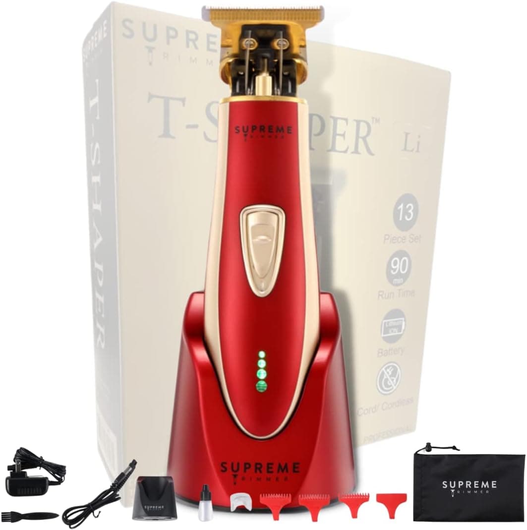 Supreme Trimmer Hair Trimmer ST5220 Beard Trimmer for Men, Professional Barber Liner Cordless Hair Clipper – Red T-Shaper Li