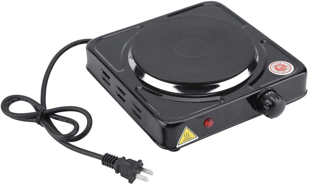 Electric Single Burner, 1000W Mini Portable Energy-saving Safe Electric Stove Anti-scalding Fast Heating Single Hot Plate Travel Countertop for Household Making Tea Coffee Milk (Black US)