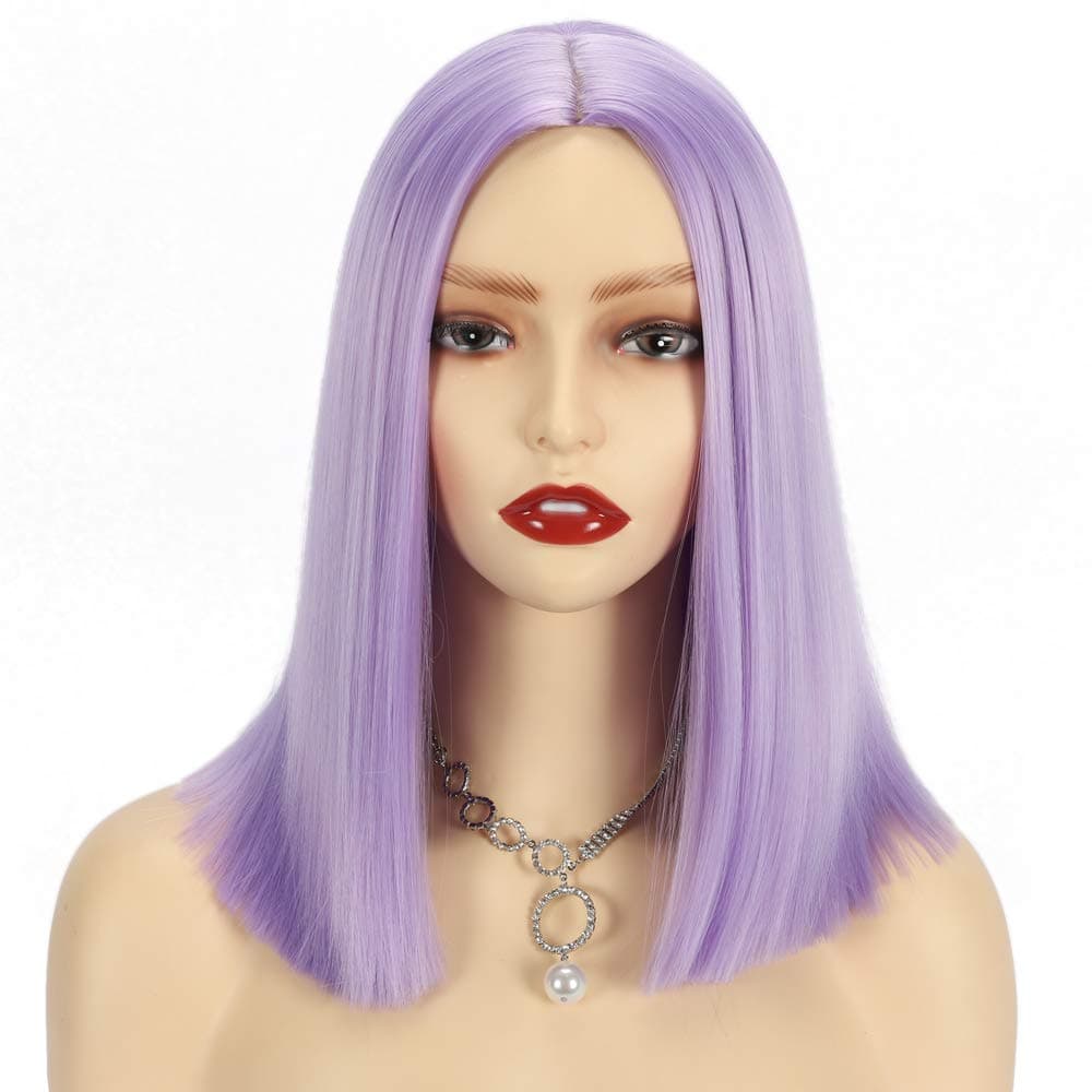 Short Bob Wig Purple Middle Part Colored Bob Wig For Women Synthetic Hair Straight Bob Wigs Shoulder Medium Length Light Purple Wig Cosplay Party Use(Purple Wig) …