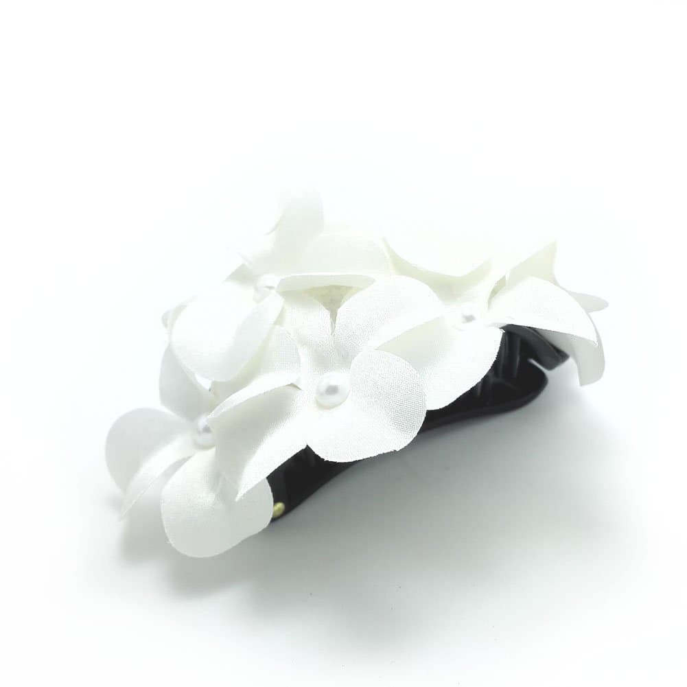 Meilliwish Flower Fabrics Ponytail Holder Banana Hair Clip (H29)(White)
