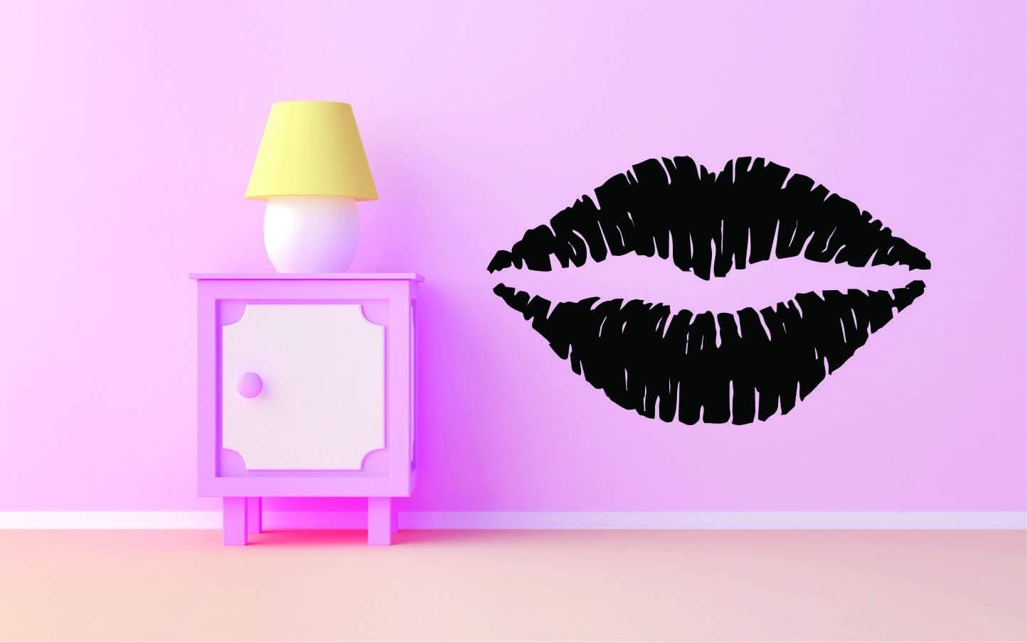 Lips Picture Art - Girls Bedroom – Peel & Stick Sticker - Mouth Lip Stick Vinyl Wall Decal 12 x 18 Inches Color: Black