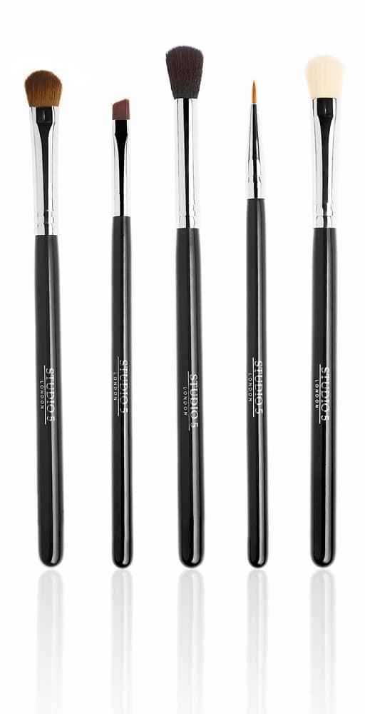 Pro Eye Set by Studio 5 Cosmetics - Includes Fine Eyeliner Brush, Angled Liner Brush, Blending Brush, Tapered Blending Brush, Eye Shadow Brush. Great Set for Winged Liners, Detailed Work, Smokey Eye, Blending, Shaping/Filling Brows.