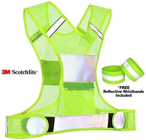 BlazeBand Reflective Vest for Running Cycling Dog Walking Motorcycle - 3M Scotchlite High Visibility Retro-Reflective Gear - Fully Adjustable - Pocket w/Zipper + 2 Reflective Safety Wristbands