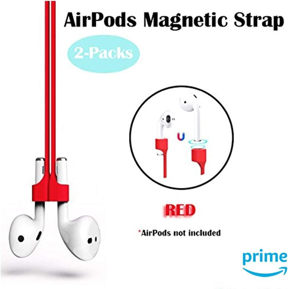 CoolKo Newest Red Magnetic Sports Necklace String, Silicone Anti-Lost Strap Wire Cable Connector for iPhone AirPods [2 Packs of Red Sports Strings]