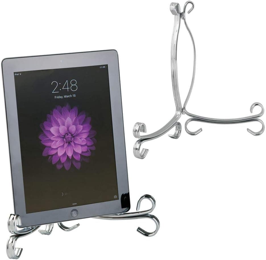 mDesign Decorative Metal Display Easel, Cookbook Holder, and Plate Stand for Kitchen and Household Storage of Tablets, Books, Plates, Pictures, Displays - Large - 2 Pack - Chrome
