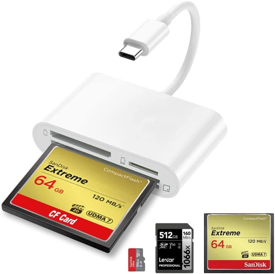 USB C to CF SD Micro SD Card Reader, 3-Slot Memory Card Adapter for Type-C Device Supports Compact Flash Card TF Card Compatible with MacBook Pro/Air M1 M2 iPad Pro Android Galaxy Plug and Play