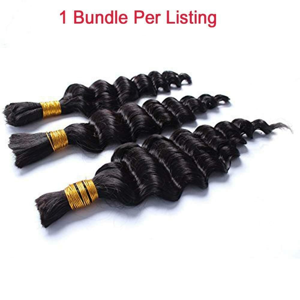 Deep Wave Braiding Human Hair Bulk Brazilian Virgin Bulk Hair Bundles No Weft Micro Braids Human Hair Weaving 100g 1bundle/order (20inch 1bundle, #1(Jet Black))