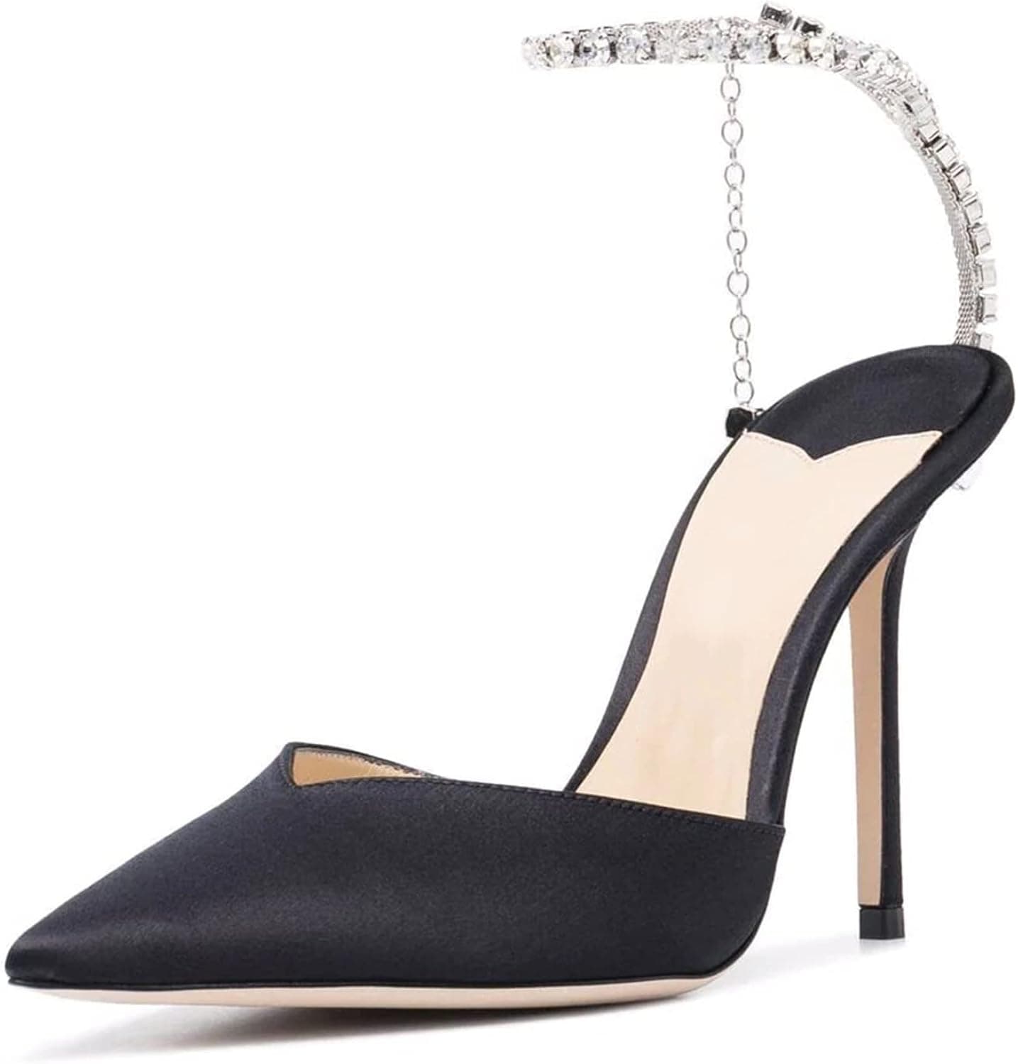Vertundy Women's High Heel Stiletto Pumps Closed Pointed Toe Ankle Strap Fashion Strappy Sandals Comfortable Party Wedding Dressy Shoes Black Size 6.5