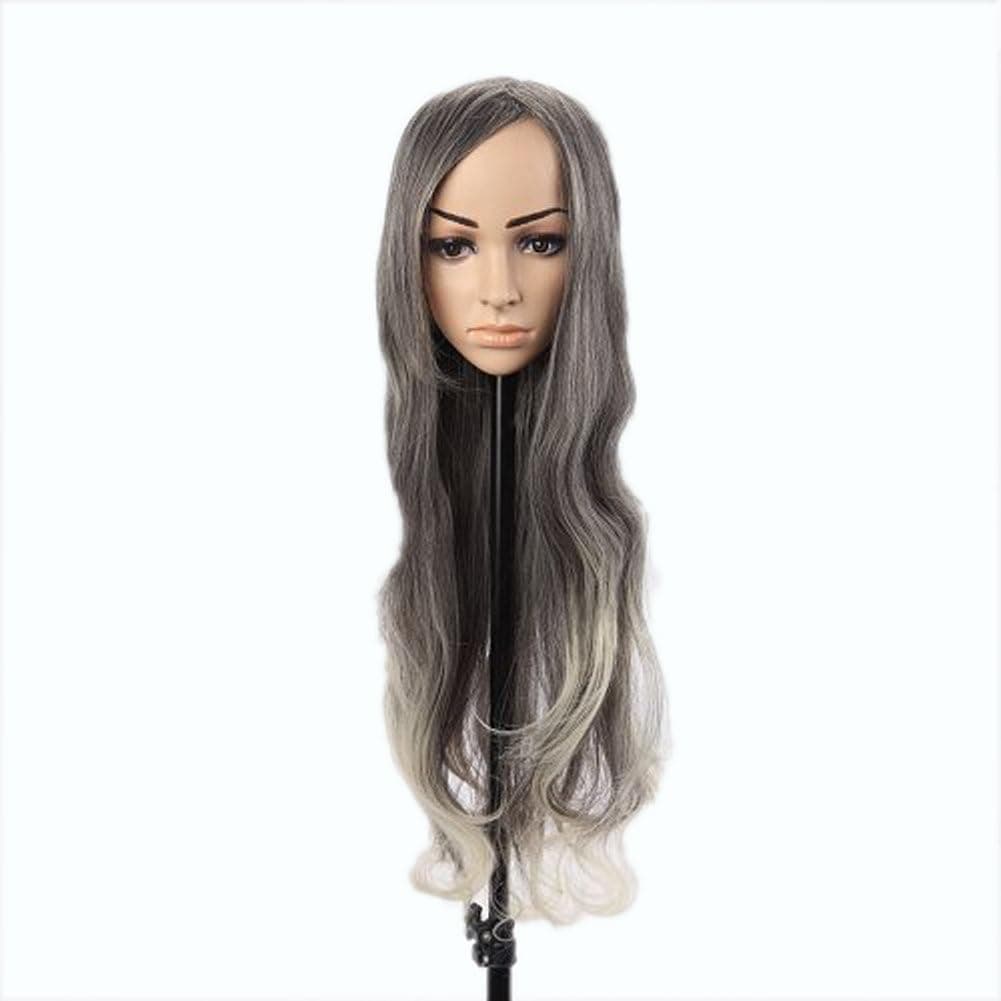 Women Long Big Wavy Grey And White Mix Hair Heat Resistant Fiber Wig Party Cosplay